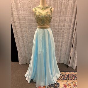 Splash Light Blue Two Piece With Embellished Top Prom Dress